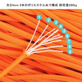 Paracord 9 Cores, 0.2 inch (4 mm), Length 66.8 ft (30 m), Load Capacity: 617.6 lbs (280 kg), Tent Rope, Tension Line, Parachute Cord, Outdoor Activities, Camping Cord, Tarp, Fixing, Guy Rope, DIY