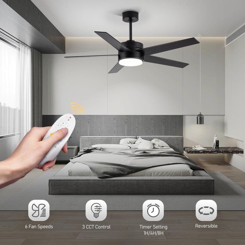 LOFIKEDI 52 Inch Modern Ceiling Fan with Light, 5 Blades,