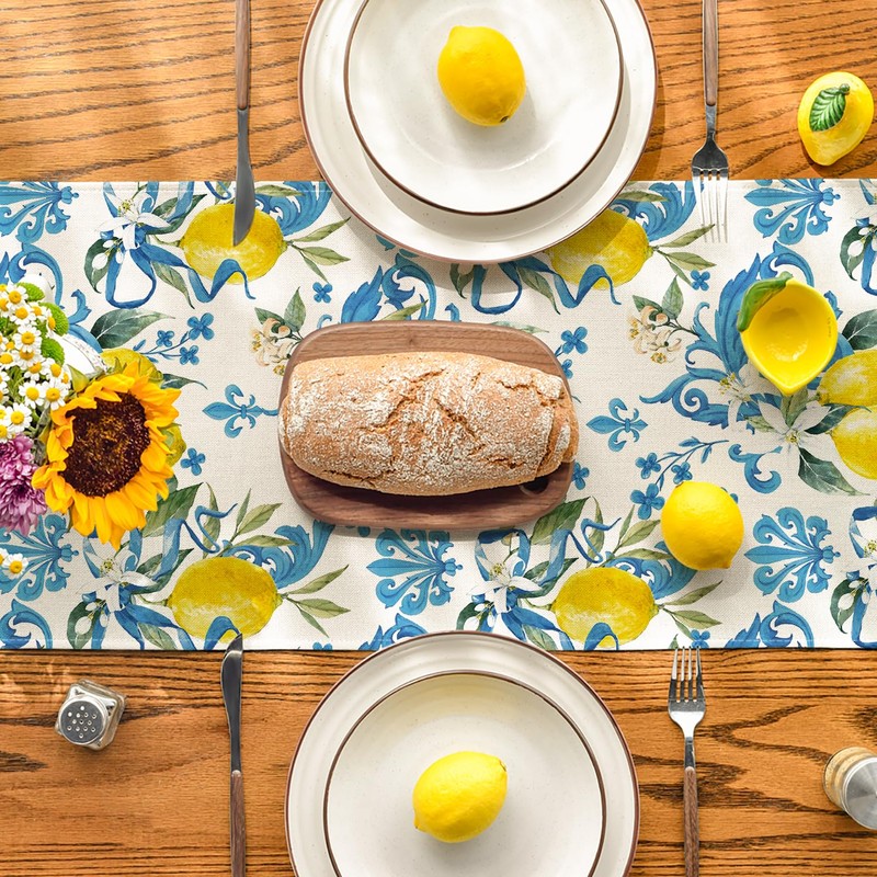 Artoid Mode Blue Lemon Iris Summer Table Runner, Seasonal Spring
