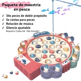 HITHOTMMA Juego de Pesca, 34 Jguetes de Peces Magnéticos para Peces, Juguetes Educativos para Niños, Pesca Spinning Música Juguete, Navidad Regalos de Cumpleaños para Niños (Rosa)
