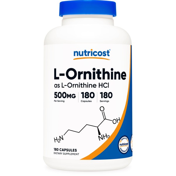 Nutricost L-Ornithine 500mg, 180 Capsules - Non-GMO and Gluten Free