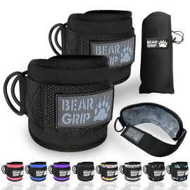 BEAR GRIP - Ankle Straps for Cables with New Fleece Design, Strong Closure, Double Stainless Steel D-Ring, Adjustable Neoprene - For Men & Women