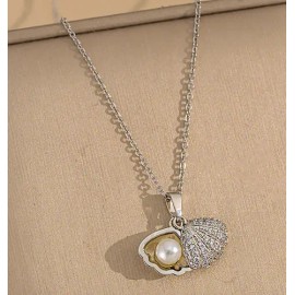 Collar Concha Marina Elegante Chapado Plata 925 / Circonita