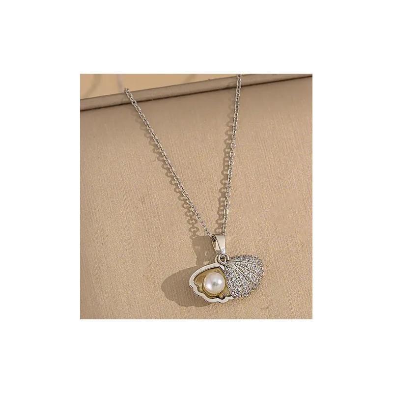 Collar Concha Marina Elegante Chapado Plata 925 / Circonita