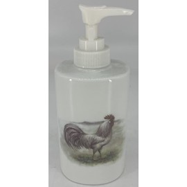 Soap Dispenser - White Porcelain Decorated (White Leghorn Rooster)