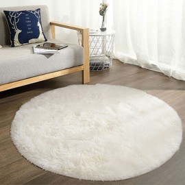 Alfombra para Sala Modernas，140 * 140cm Tapete Redondo Decorativo，Alfombras De Felpa De Niños y Niñas，Ultra Suave y Esponjosa，Fondo De PVC Antideslizante， Adecuado para Dormitorio, Salón (Beige)