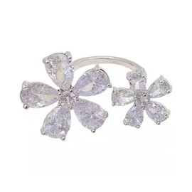 IMINI Dainty Diamond Flower Wrap Finger Band for Women Girls CZ Crystal Double Flowers Open Statement Rings Engagement Promsie Ring Wedding Band Elegant Jewelry Gifts