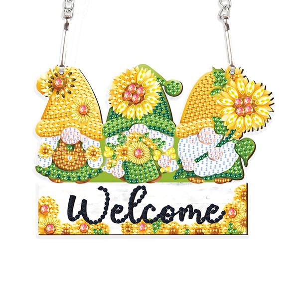 DCIDBEI Diamond Painting Front Door Sign with Chain Welcome Sunflower
