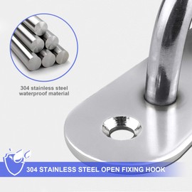 Be In Your Mind 8X M6 Opening Ceiling Hooks 304 Stainless Steel Oval Base Pad Eye Plates with Screw Fittings for Marine Deck Hardware Yoga Swings Hammocks