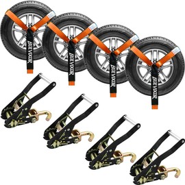 Bolvixor 4 Pack Car Tie Down Straps for Trailers 2" x 96" - 9900LBS Break Strength - Tire Ratchet Straps with J Finger Hooks for Hauling UTV, SUV, Truck, Any Cars