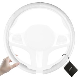 Aimato Carbon Fiber Steering Wheel Cover 2 Piece Non-Slip Clip on Steering Wheel Cover,Ultra-Thin Breathable,Universal Fit 14.5"-15" Wheel,Matte White