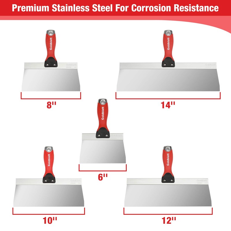 Goldblatt Drywall Knife Set, 5-Pieces Stainless Steel Taping Knives -