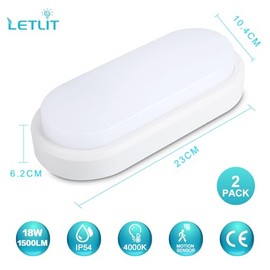 Letlit Letlit Lampe Wandlampe mit Bewegungsmelder Innen - 2 Stck, 18W 1800LM Kellerlampe Deckenleuchte Wandleuchte Deckenlampe, IP54 Kellerleuchte Feuchtraumleuchte fr Keller Flur Treppe Garage