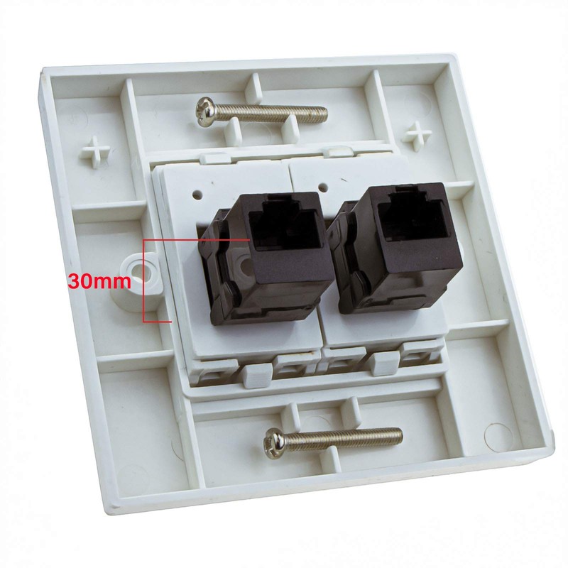 kenable Through Coupler Faceplate Cat6 2 Port RJ45 Socket Network