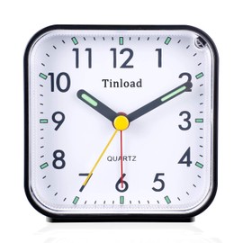 Tinload Small Battery Operated Analog Travel Alarm Clock Silent Non Ticking, Gentle Wake, Ascending Beep Sounds, Snooze,Lighted on Demand, Easy Set(Black)