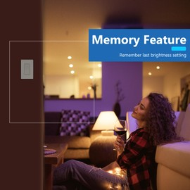 LIDER Dimmer Paddle Switch for Dimmable 300W LED/CFL Lights, 1-Pole or 3-Way, 120 V, Modern Upgrade, UL Listed, Wall Plate Included, White