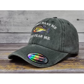 Shenbors Embroidered Baseball Hats for Men Women, Women Want Me Fish Fear Me (Army Green), One Size