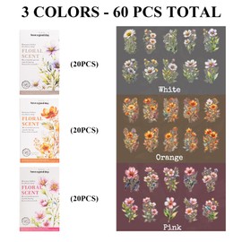 Kinretixia Pack of 60 Watercolour Flower Stickers, Vintage Scrapbook Paper for Scrapbooking, Scrapbook Accessories, Botanical Flower Journaling Stickers for Bullet Journal