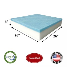 FoamRush  26" x 26" Cool Gel Memory Foam Upholstery Square Cushion (Made in USA) - 6" x 26" x 26" Gel