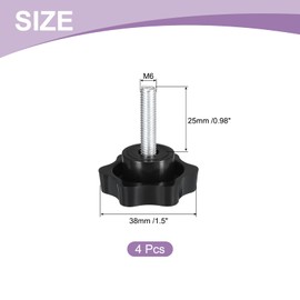 sourcing map 4Pcs M6 x 25mm Star Knobs, Plastic Hex Shaped Clamping Knob Screw Hand Tightening Replacement Knob for Umbrella Base Replacement knob