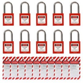 TAEGIQI 10 Red Lockout Tagout Locks with 10 pcs Lock Out Tag Out Tags,Padlocks,Loto Locks Keyed Different,OSHA Compliant Safety Locks