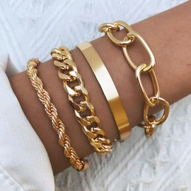Long tiantian Chunky Gold Bracelet for Women Bangle Bracelets Non Tarnish Gold Tennis Bracelet Stack Stackable Bracelets for Women Trendy