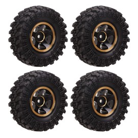 VGEBY RC Tires, 4Pcs 1 Inch RC Car Rubber Tires Brass Wheel Hub RC Crawler Tyres RC Car Accessories for FMS FCX24 1/18 1/24 RC Car (Black Gold)