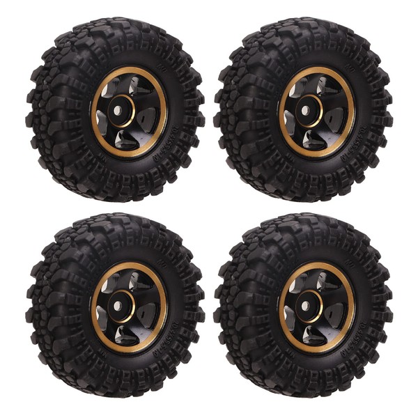 VGEBY RC Tires, 4Pcs 1 Inch RC Car Rubber Tires Brass Wheel Hub RC Crawler Tyres RC Car Accessories for FMS FCX24 1/18 1/24 RC Car (Black Gold)