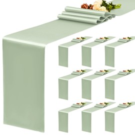 YMHPRIDE 10 Pack Sage Green Table Runner Satin Table Runner, 12x72 Inch Long Silk Table Runner for Wedding Party Birthday Banquet Table Decoration - Sage Green
