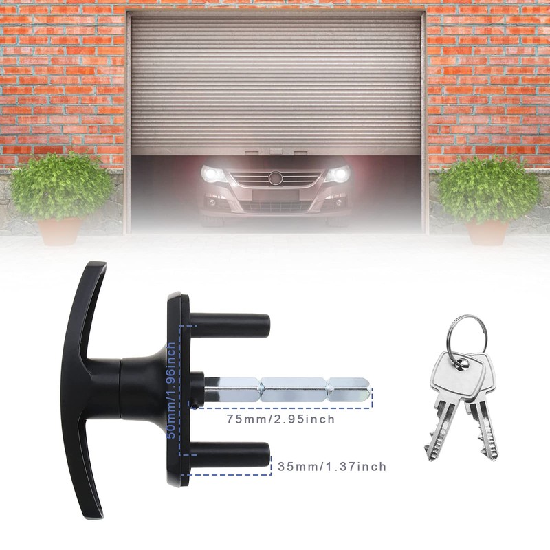 OTOTEC T Black Garage Door Lock 75mm Shaft 35mm Fixing