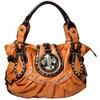 Western Rhinestone Studs Fleur De Lis Purse Handbag - Camel