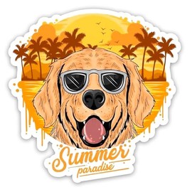 Summer Paradide Cool Golden Retriever Vinyl Sticker/Golden Retriever Decals for Car (5 in)