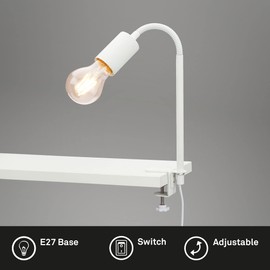 BRILONER Leuchten 2600-016 Clamp Lamp 1x E27 Max. 10 Watt with Cable Switch with Flexible Arm Metal White 477 mm