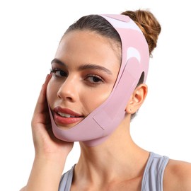 Double Chin Reducer V Line Lifting Mask, Graphene Chin Strap for Sleeping, Adjustable Double Chin Reducer Face Slimming Strap Jawline Shaper for Women (Purple)