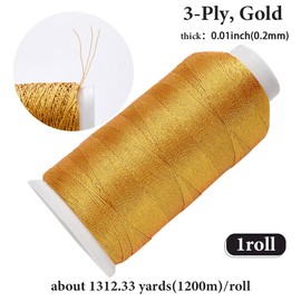 CABODYALS 1200M 0.2MM 3Ply Gold Metallic Sewing Thread Nylon Embroidery Machine Thread Shimmer Christmas Glitter String with Spool for Computerized Sewing Jewelry Making Crafts Hanging Decorative