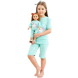 Babyroom Girls Matching Doll&toddler 4 Piece Cotton Pajamas Toddler Unicorn Sleepwear size 2 Blue