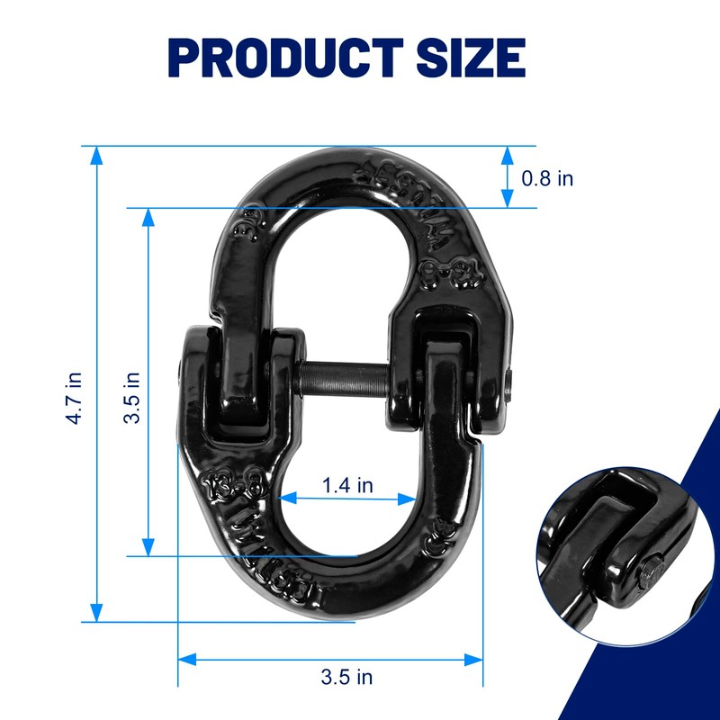 BACLAUGH 2pc 1/2 inch Coupling Link Tow Hitch Safety Chain