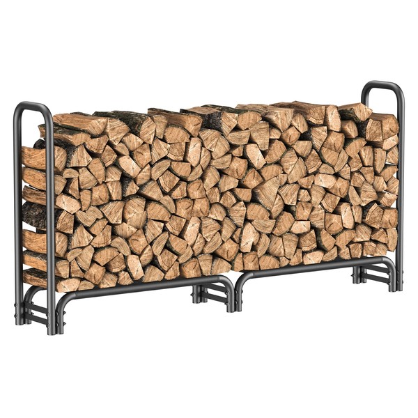 Mr IRONSTONE 8ft Firewood Rack outdoor with Mesh Base, For Store Logs of Various Size, Fireplace Wood Storage indoor for Courtyard, Patio (Capacity 650 lbs)
