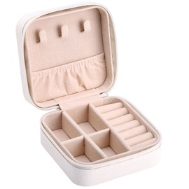 NALER Jewelry Storage, Mini Jewelry Box, Accessory Case, PU, Portable, Jewelry Case, Ring, Earrings, Necklace, Piercing Case, Portable, Convenient (White)