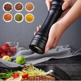 BINHAI Black Set Salt Pepper Mill,Wooden Pepper Grinder Manual Mills Solid with Strong Adjustable Ceramic Grinders 2 Piece 8 Inches