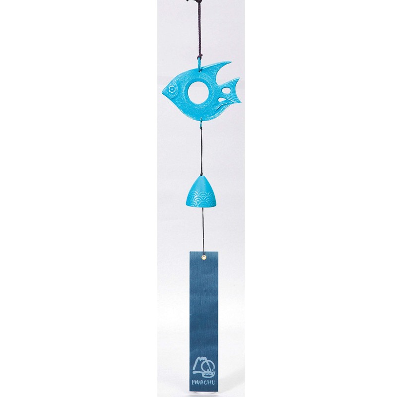 Iwachu Wind Chime, Tropical Fish, Silver/Turkey Blue, Body Size (cm):