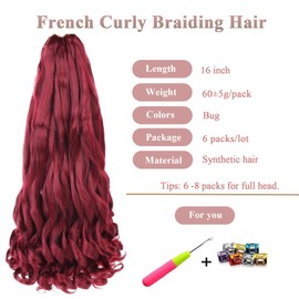 Viovian Bug 6 Packs French Curl Braiding Hair 16inch Curly Braiding Hair Extensions Pre Stretched Bouncy Loose Wavy Braiding Hair Spanish Curly Braiding Hair Extensions for Women(16 inch,Bug)