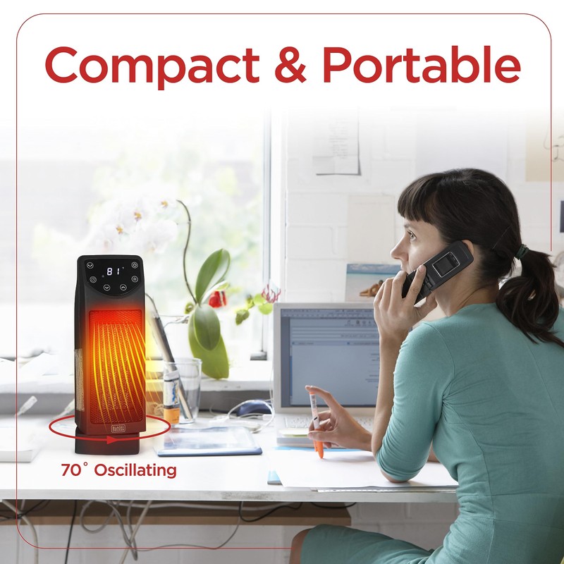 BLACK+DECKER Oscillating Space Heater, Portable Heater with Remote Control, Ceramic