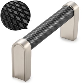 KOOFIZO Black and Nickel Cabinet Pulls, 10-Pack Knurled Cabinet Handles, 3 Inch Screw Spacing, P28 Hardware for Kitchen Cupboard Door, Bedroom Dresser Drawer, Bathroom Furniture