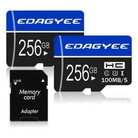 Pack 2 MicroSD EdaGyee de 256 GB Clase 10 U3 con Adaptador SD y 100 MB/s