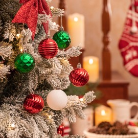 Valery Madelyn Christmas Ornaments Tree Decorations Set, 24ct Red Green White Shatterproof Ball Ornaments, 2.36 Inches Hanging Ornament Bulk for Xmas New Year Holiday Party Decor