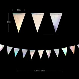 40 Ft Iridescent Triangle Banner Flag Double Sided Metallic Holographic Paper Pennant Bunting Garland for Birthday Anniversary Engagement Wedding Bridal Baby Shower Graduation Hen Party Decorations