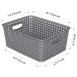 WYT 12-Pack Plastic Small Shelf Storage Weave Baskets for Organizing, Grey
