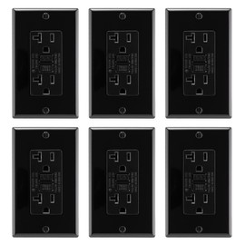Asani 20 Amp GFCI Outlet with Matching Wall Plates, 6 Pack, 20A/125V 5-20R, Black Tamper-Resistant GFI Receptacle Set, ETL Listed Ground Fault Circuit Interrupter, Easy-Install