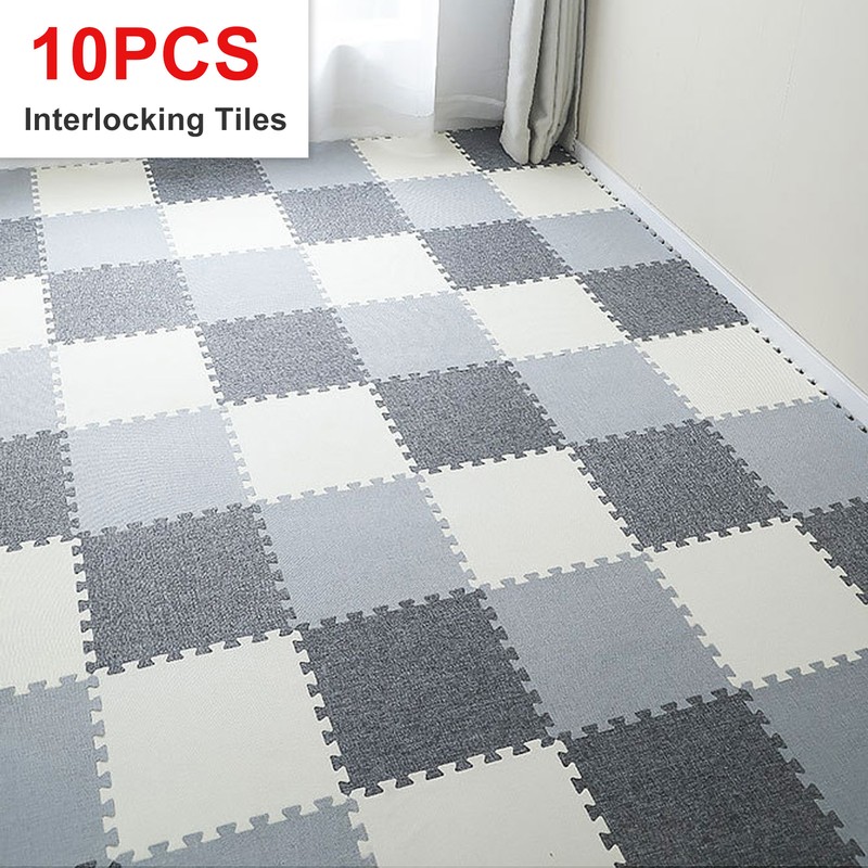 10pcs Cotton Linen Interlocking Carpet Tiles Anti Slip Floor Protection